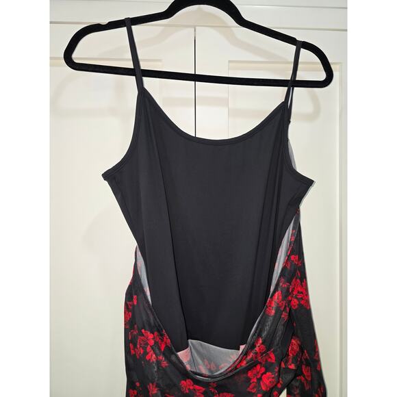 Tahari Floral Mesh Bodysuit With Built-In Tank Black/Red Size L - Picture 13 of 16